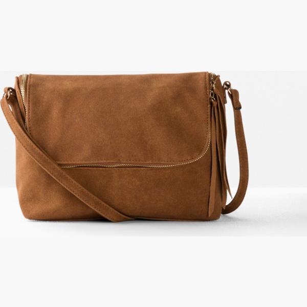 Borsa a tracolla effetto scamosciato con zip interno foderato in pelle sintetica marrone Bpc selection nero