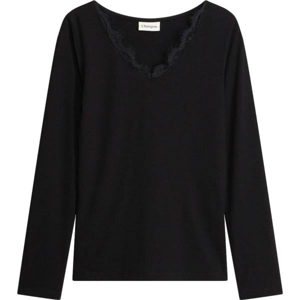 T-shirt da donna in nero pece con pizzo collo a v bonprix bonprix
