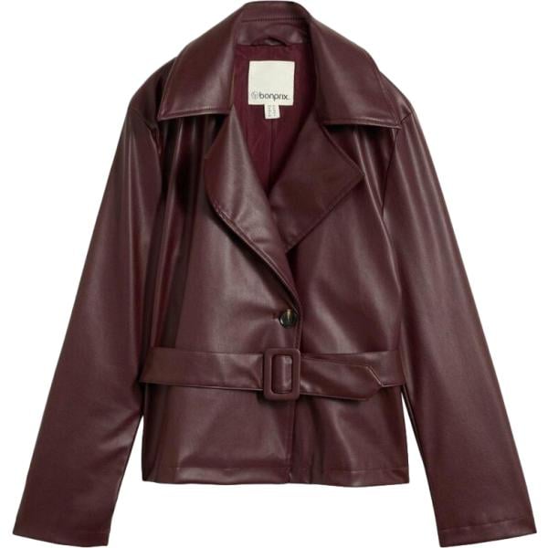Trench da donna in marrone scuro corto in ecopelle bonprix