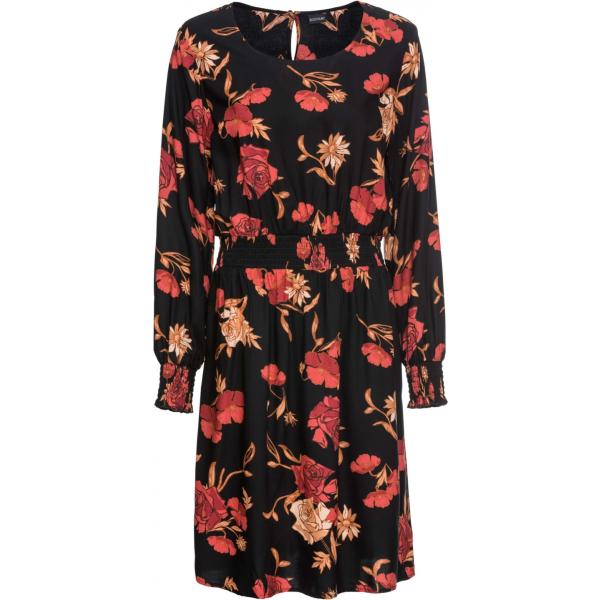 Vestito con arricciature fantasia con scollo a maniche lunghe nero Bodyflirt blu