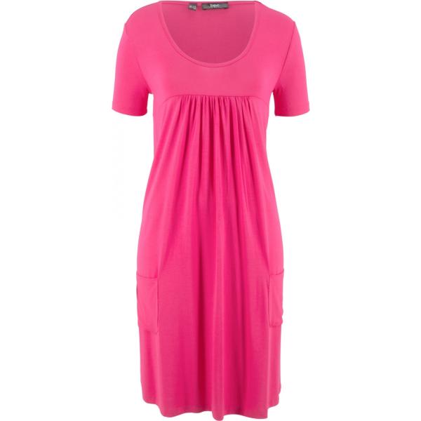 Vestito scollo a cascata a maniche corte in maglina con pieghe Bpc bonprix collection viola