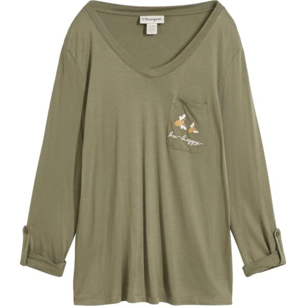 T-shirt da donna in verde scuro a maniche lunghe bonprix