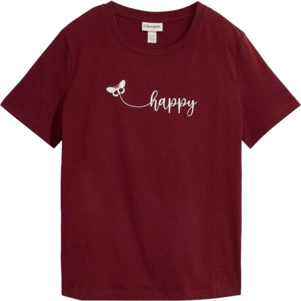 T-shirt da donna in bordeaux con stampe con scollo bonprix