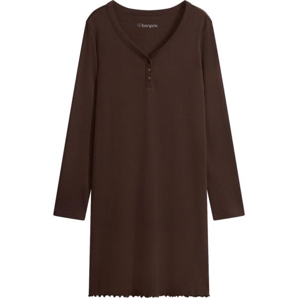 Camicia da notte da donna in marrone scuro con bottoni bonprix
