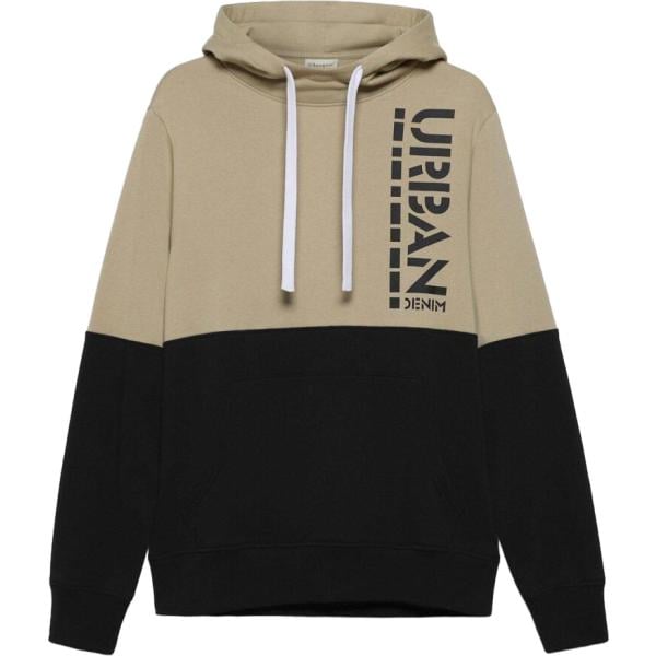 Felpa con cappuccio da uomo in nero pece con stampe collo con cappuccio in cotone organico bonprix