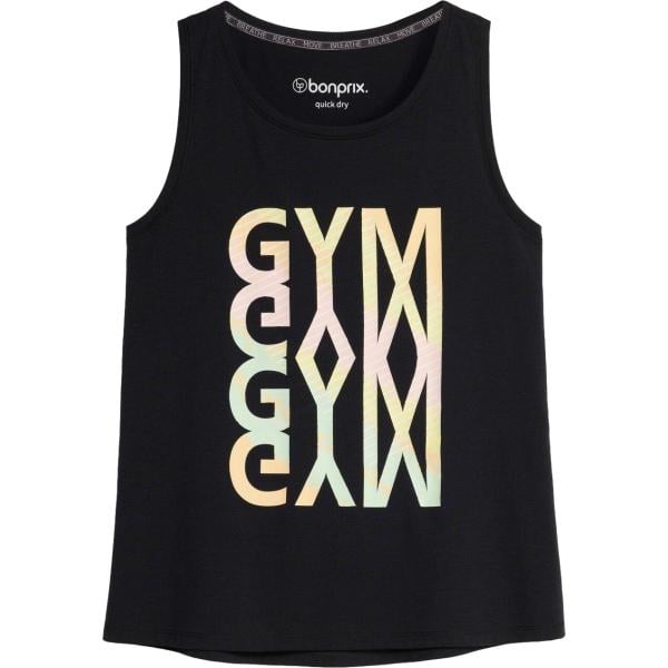 Top sportivo da donna in nero pece con spalline bonprix bonprix