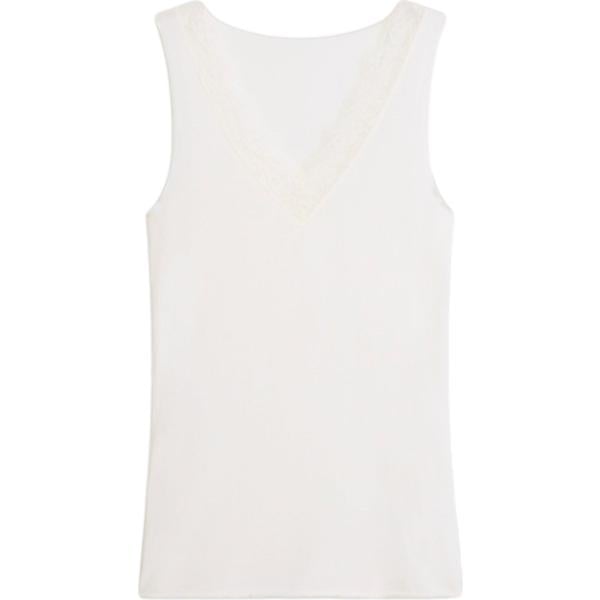Canottiera da donna in bianco neve con pizzo con scollo in cashmere bonprix bonprix
