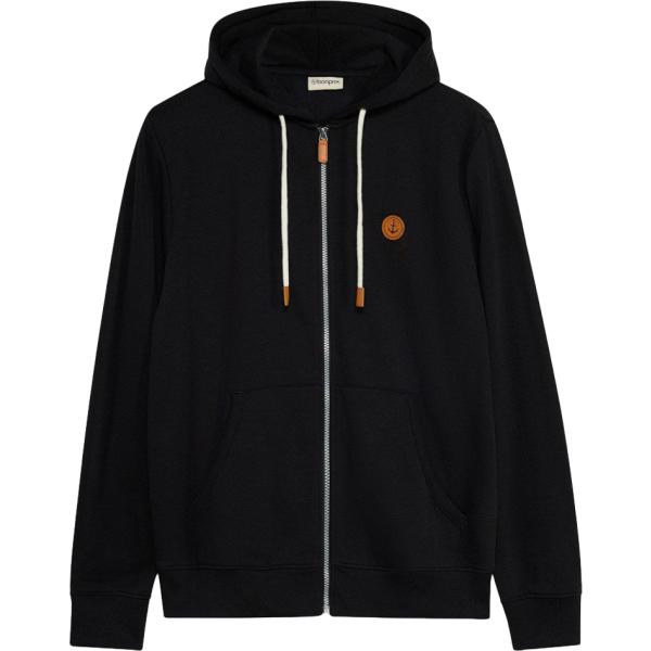Felpa con cappuccio da uomo in nero pece collo con cappuccio con zip in ecopelle bonprix