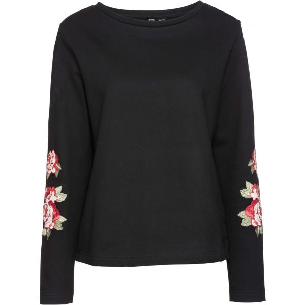 Felpa fantasia floreale con ricamo in denim nero Rainbow nero a fiori