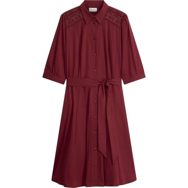 Vestito chemisier da donna in bordeaux con pizzo con cintura bonprix