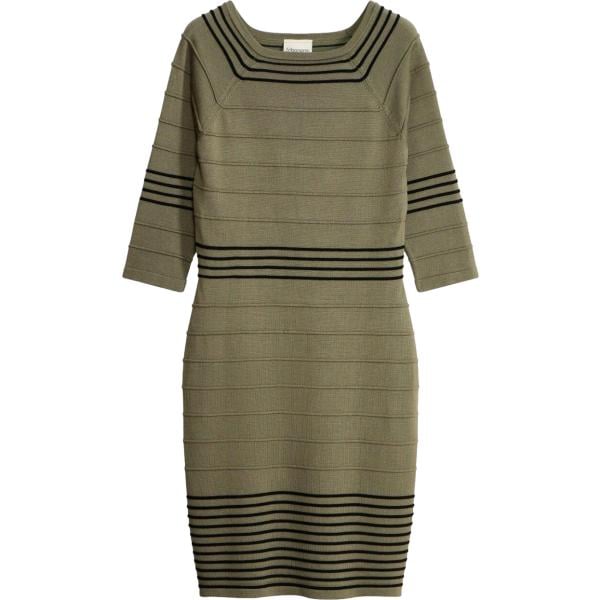 Vestito da donna in verde oliva a righe lavorato a maglia collo a barchetta in viscosa bonprix