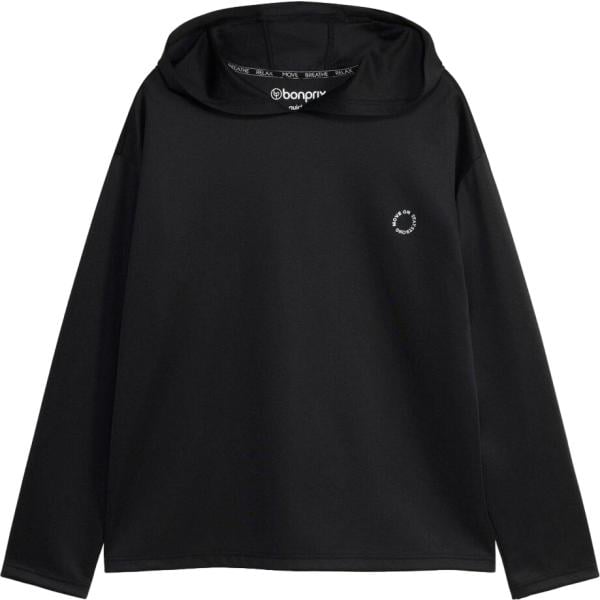 Felpa con cappuccio da donna in nero pece collo con cappuccio bonprix