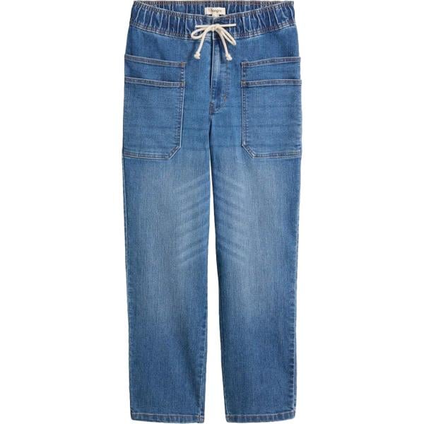 Jeans dritti da donna in blu scuro cropped a vita alta in denim bonprix