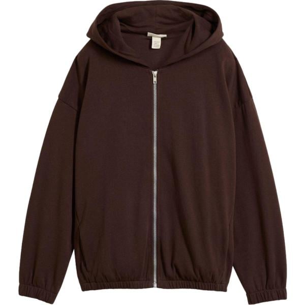 Felpa con cappuccio da donna in marrone scuro collo con cappuccio con zip in cotone organico bonprix