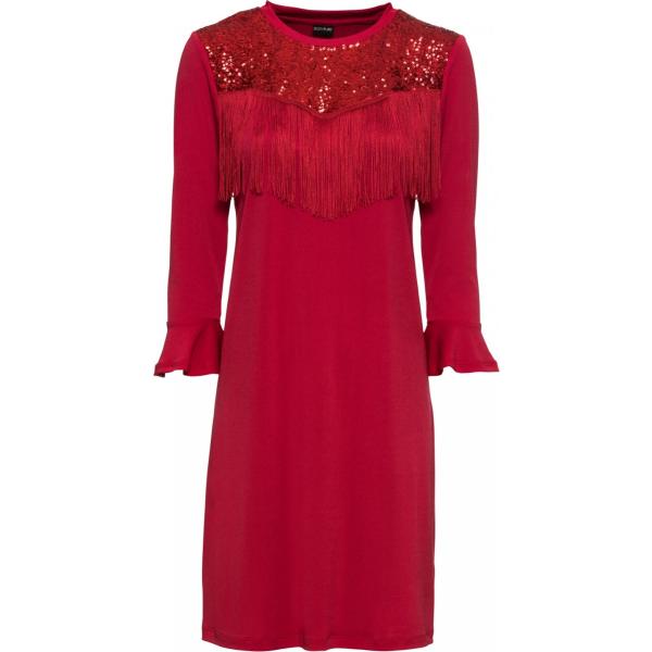 Vestito forma svasata con frange e scollo a maniche lunghe in maglina rosso John Baner JEANSWEAR blu