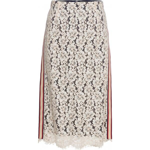 Gonna con pizzo contrasto stretto con zip beige Rainbow