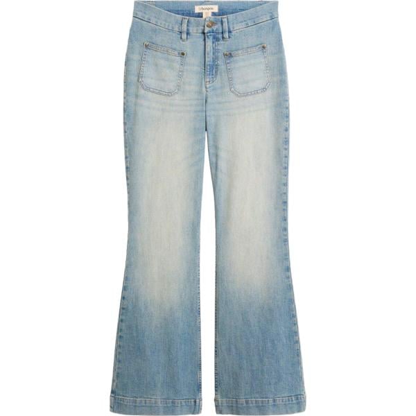 Jeans a zampa da donna in grigio chiaro lungo a vita alta con zip in denim bonprix
