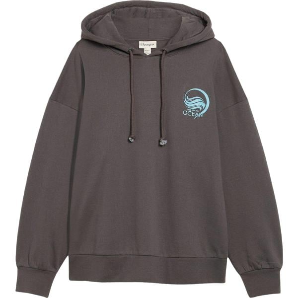 Felpa con cappuccio da donna in grigio scuro collo con cappuccio bonprix