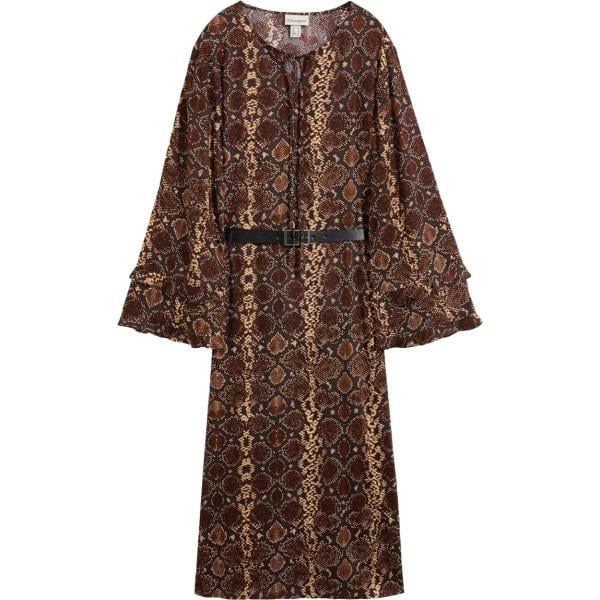 Vestito longuette/midi da donna in marrone scuro con cintura in viscosa bonprix bonprix