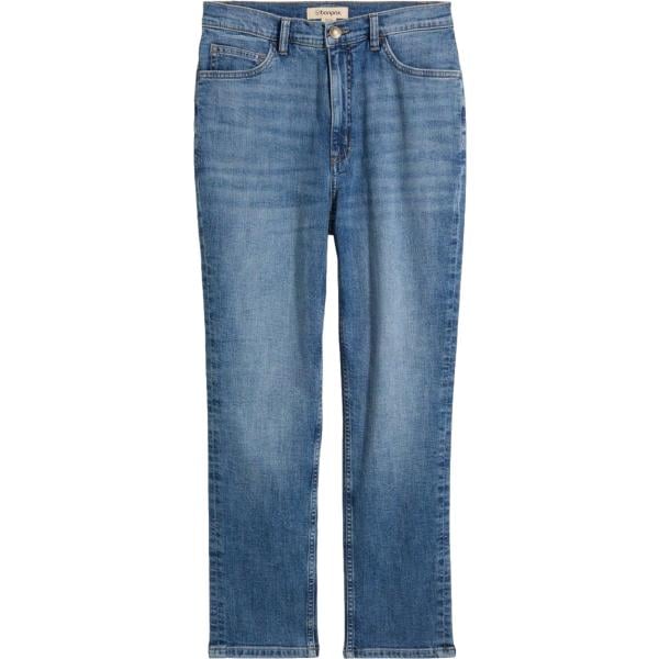 Jeans slim fit da donna in blu scuro cropped a vita alta in denim bonprix