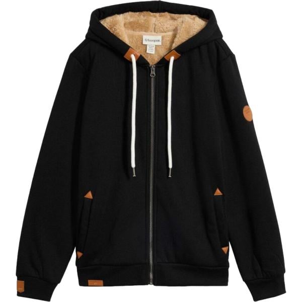 Felpa con cappuccio da donna in nero pece collo con cappuccio con zip bonprix
