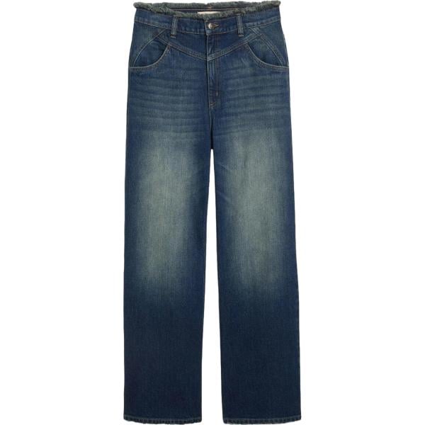 Jeans dritti da donna in blu scuro lungo a vita alta con zip in denim bonprix