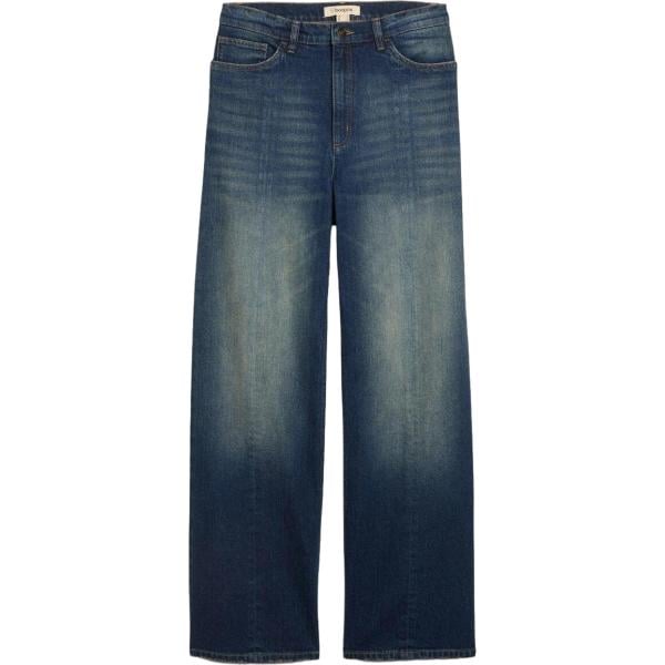 Jeans dritti da donna in blu scuro lungo a vita alta con zip in denim bonprix