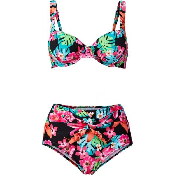 Bikini con ferretto fantasia floreale con spalline a clip Rainbow nero a fiori