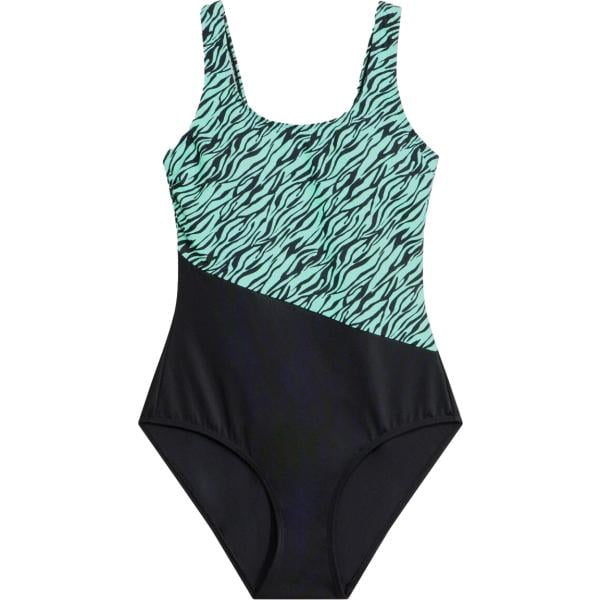 Costume intero da donna in nero pece con stampe bonprix