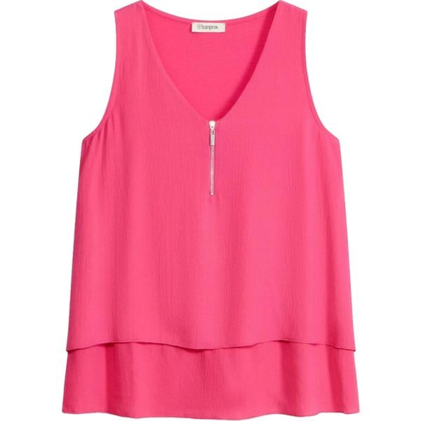 Top da donna in rosa scuro collo a v con zip bonprix