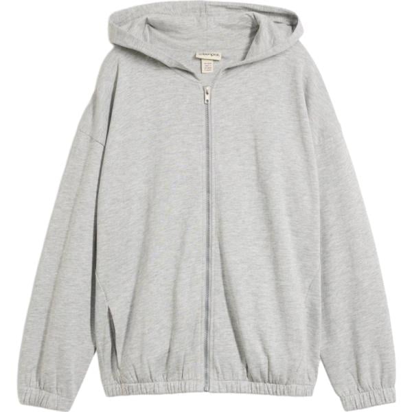 Felpa con cappuccio da donna in grigio chiaro collo con cappuccio con zip in cotone organico bonprix