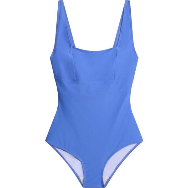 Costume intero da donna in blu medio con scollo modellante bonprix
