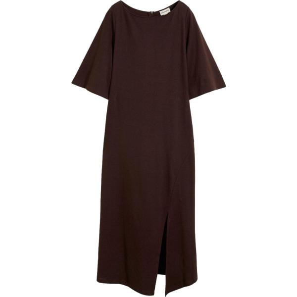 Vestito da donna in marrone scuro con spacco in cotone organico bonprix