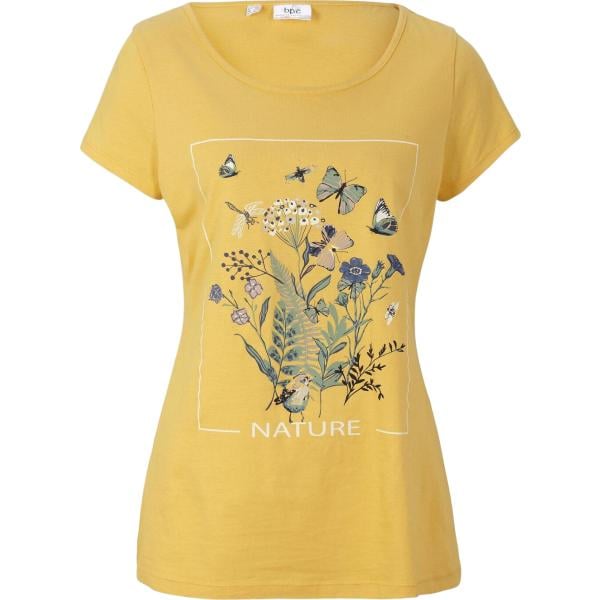 T-shirt da donna in giallo scuro con stampe in cotone bonprix bonprix