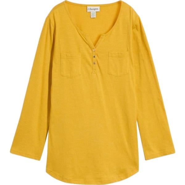 T-shirt da donna in giallo chiaro a maniche lunghe con bottoni in cotone bonprix bonprix