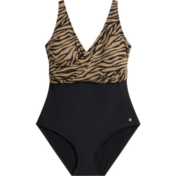 Costume intero da donna in nero pece effetto lucido modellante bonprix