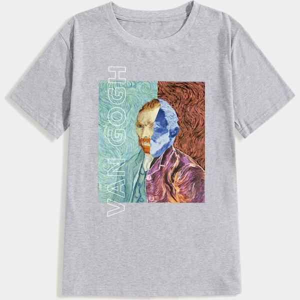 t-shirt Shein grigio con stampe