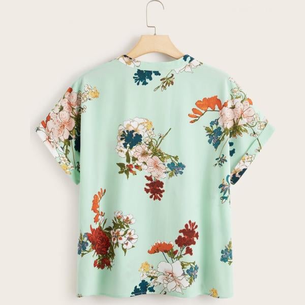 top Shein verde a fiori