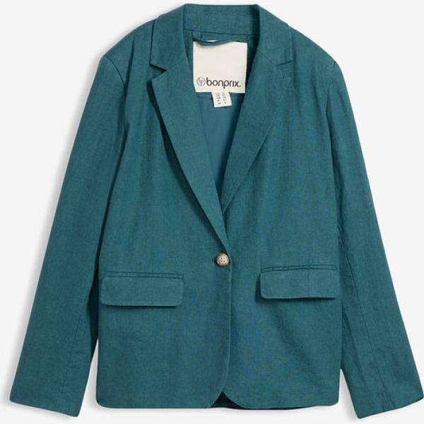 Chaqueta mujer verde oscuro lino bonprix