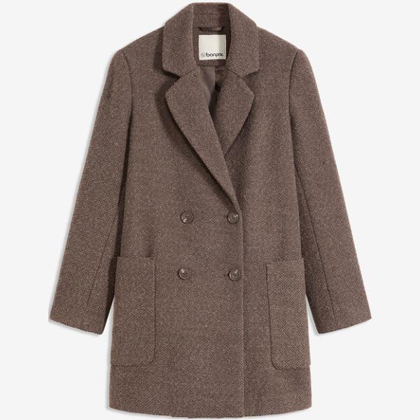 Abrigo mujer marrón oscuro corto lana bonprix