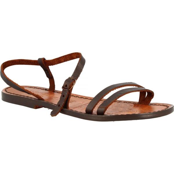 sandali in pelle Leonardo marrone military