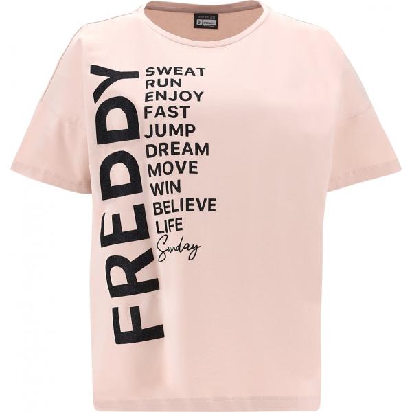 t-shirt Freddy rosa con stampe