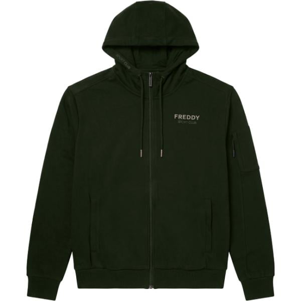 Felpa sportiva da uomo in grigio scuro con stampe collo con cappuccio con zip Freddy