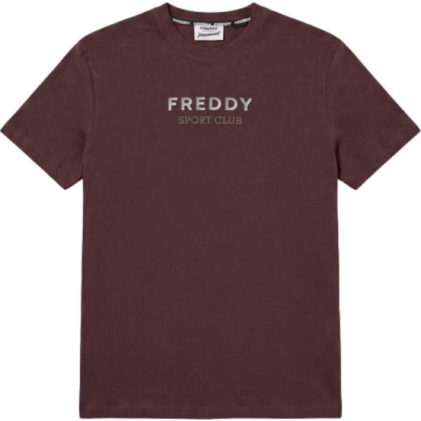 T-shirt da uomo in marrone scuro con stampe con scollo a maniche corte Freddy