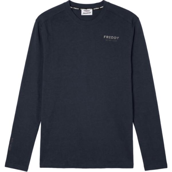 T-shirt da uomo in blu scuro con stampe con scollo a maniche lunghe in cotone Freddy