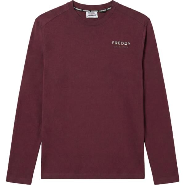 T-shirt da uomo in marrone scuro con stampe con scollo a maniche lunghe in cotone Freddy