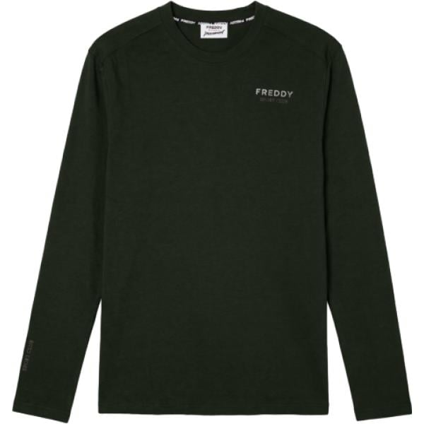 T-shirt da uomo in marrone scuro con stampe con scollo a maniche lunghe in cotone Freddy
