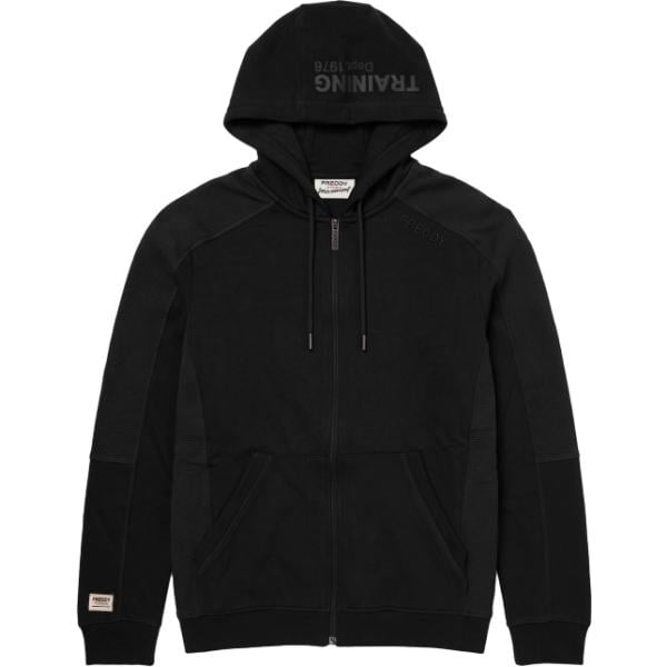 Felpa con cappuccio da uomo in nero pece con stampe collo con cappuccio a maniche lunghe con zip in plush Freddy Freddy