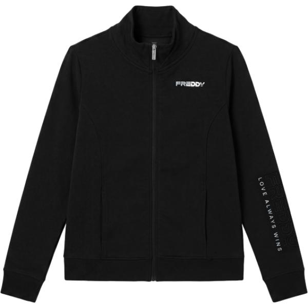 Felpa da donna in nero pece con stampe collo alto con zip Freddy