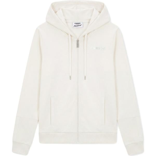 Felpa con cappuccio da donna in bianco neve a righe collo con cappuccio con zip Freddy